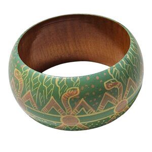 Hand Painted Tribal Wooden Bangle Bracelet Native American Pottery Design Women